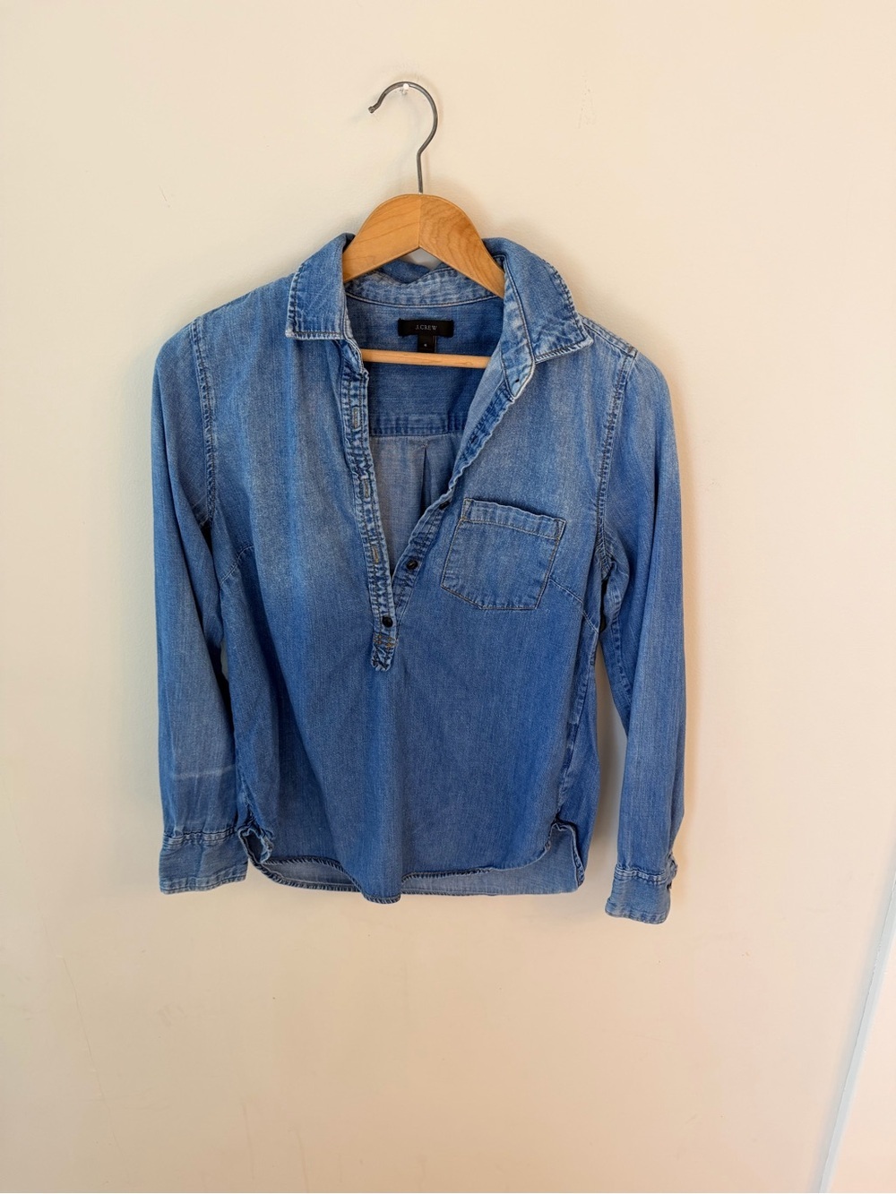 J Crew Light Wash Denim Popover Shirt - Blue